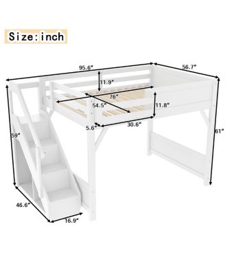 Streamdale   Loft Bed w/Wardrobe & Storage, Solid Wood