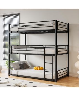 Sturdy Metal Triple Bunk Bed with Guardrails & Ladders