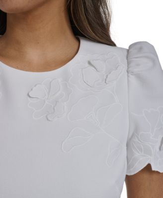 Petite Laser-Cut Trim Detail Fit & Flare Dress