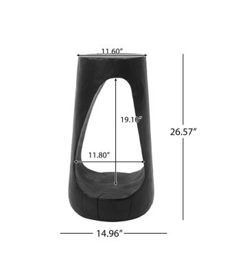 Outdoor Side Table, Hollow Design, Patio Garden Stool, Black Concrete