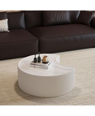 Streamdale Stylish Sintered Stone & Leather Irregular Coffee Table for Living Room