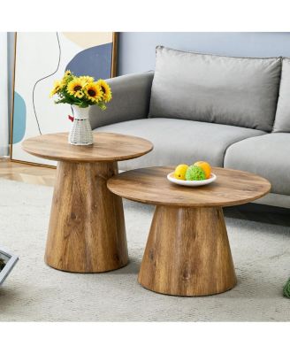 Streamdale Nested coffee table set, modern wood grain veneer, round living room center table.