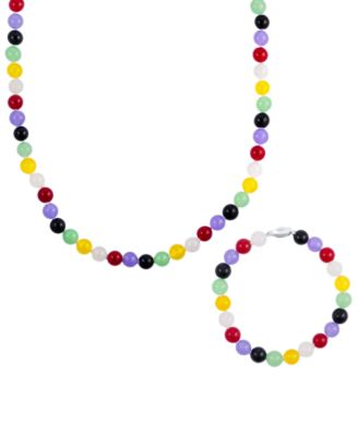2-Pc. Multi Color Quartz Necklace and Bracelet Set in Sterling Silver