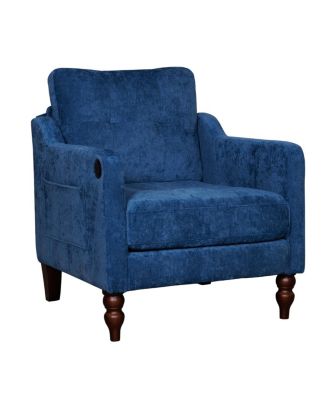 Accent Chenille Chair w/USB, Mid+, Soft+, High-support Sponge, Ergonomic Backrest, Wooden Legs, Storage