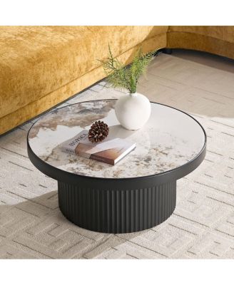 Streamdale Set of 2 Coffee Table, Round Sintered Stone Tabletop for Living Room