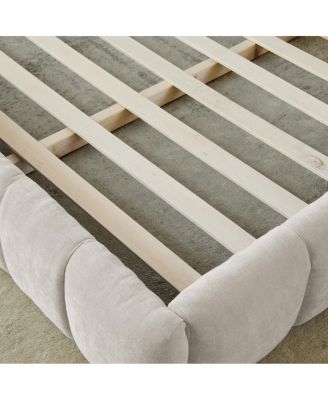 King size upholstered bed frame with chenille fabric, no box spring needed