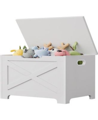 23.6" Wooden Storage Chest, Storage Bench with Safety Hinge for Entryway & Living Room.