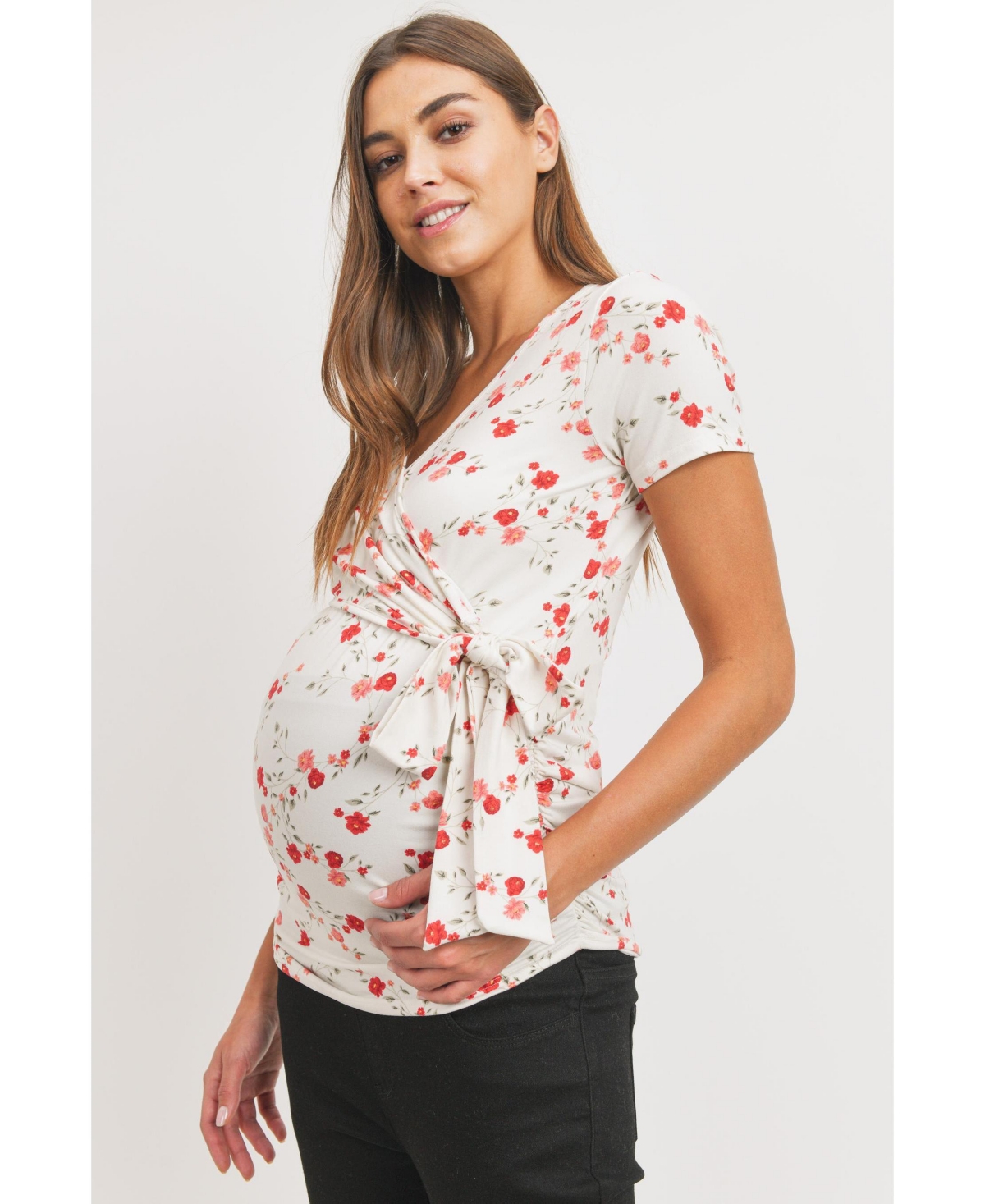 Hello Miz Maternity Floral Wrap Nursing Short-Sleeve Top