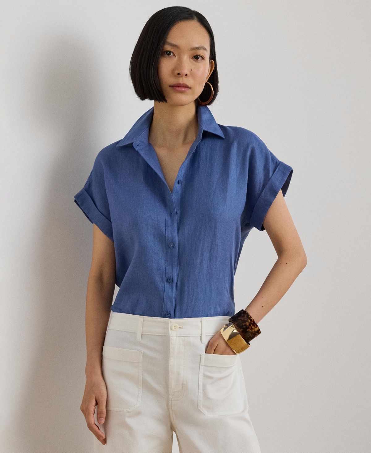Lauren Ralph Dolman-Sleeve 100% Linen Shirt