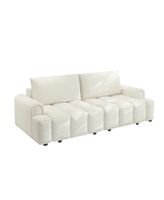 Comfy 90.2" 4-Seater Teddy Fabric Couch with Storage, King Size 3-in-1 Sleeper Sofa Bed