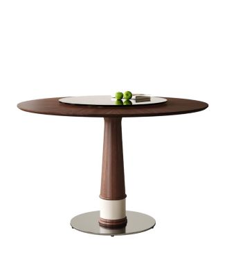 Streamdale Solid Wood Dining Table with Glass Lazy Susan & Steel Base
