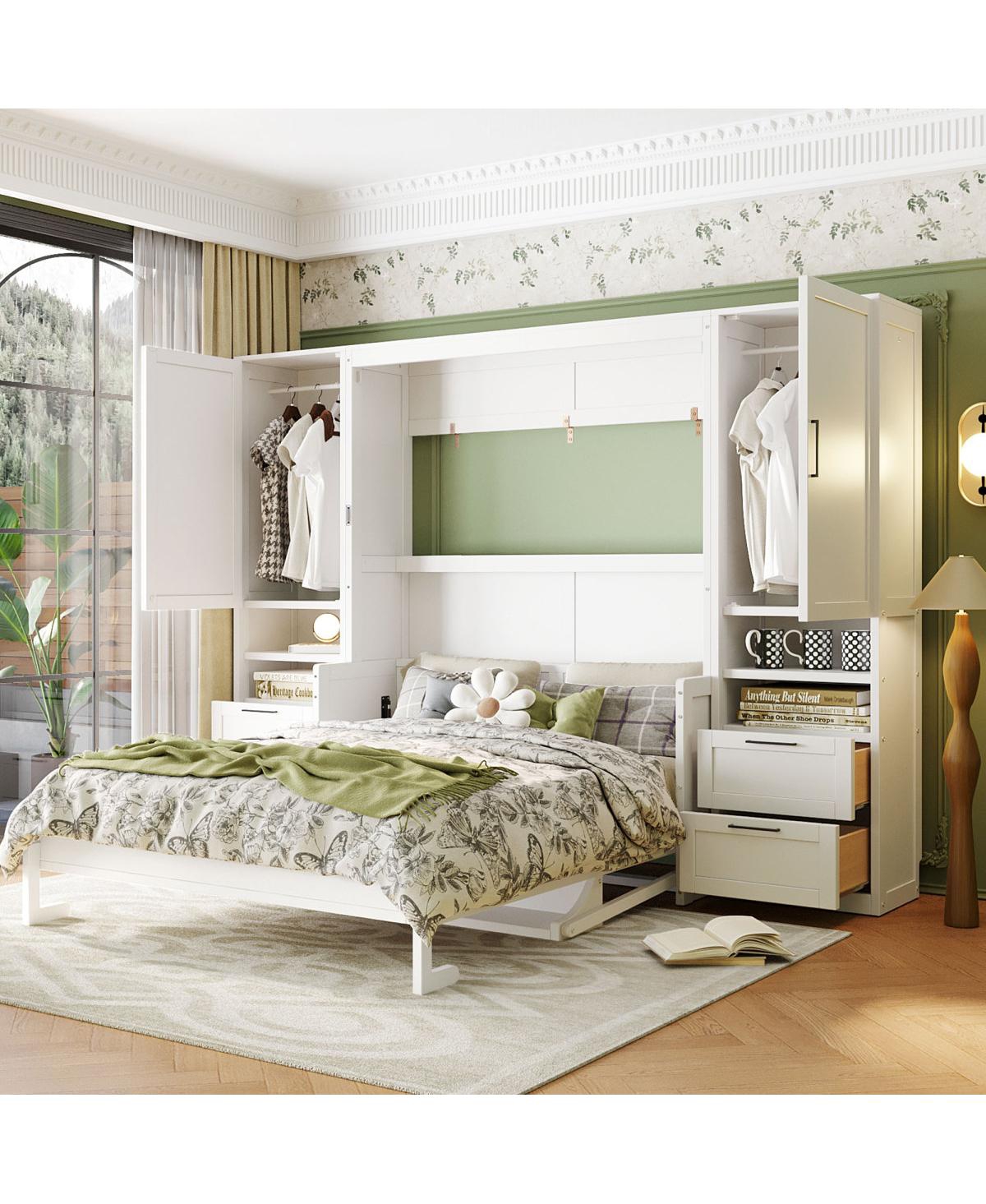 Streamdale Furniture Queen Size Murphy Bed with Closet, Drawers & Shelves