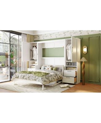 Queen Size Murphy Bed with Closet, Drawers & Shelves