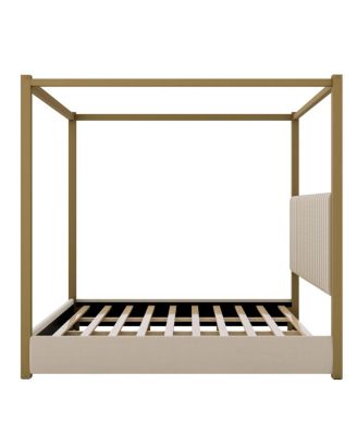 Streamdale King Size Beige Upholstery Canopy Platform Bed with Headboard & Metal Frame