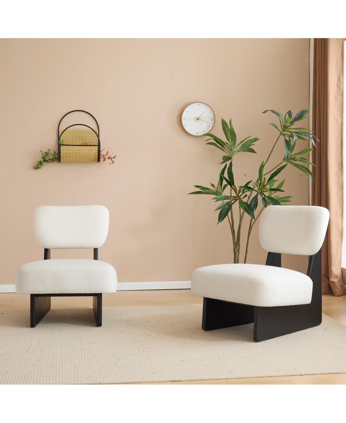 Streamdale Furniture Streamdale Set of 2 Modern Beige Lounge Chair with Polyester Upholstery & Wood Base