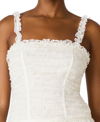 Ruched Chantilly Lace Drop Waist Peplum Maxi Dress