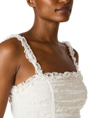 Ruched Chantilly Lace Drop Waist Peplum Maxi Dress