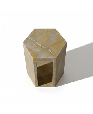 40cm x 32cm Luxury Spanish Gold Marble Hexagonal Side Table