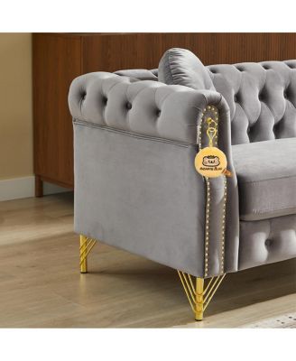Streamdale Velvet Chesterfield Sofa with Pillows & Studs, Metal Legs