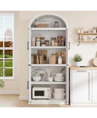 Arched Bookshelf with Doors, 71.4" Tall Farmhouse Bookcase with 15.83" Deep Shelves, Wooden Display Cabinet with Storage for Living Room