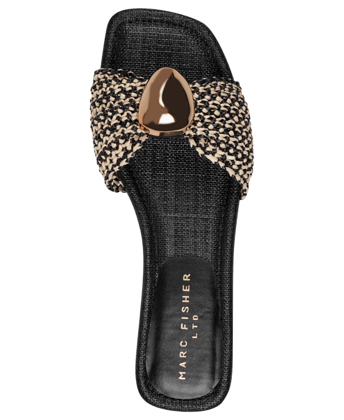 Женские сандалии Marc Fisher LTD Nalena Ornamented Woven Flat, цвет: Чёрный / Бежевый — фото 4