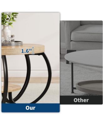 Round Coffee Table 30 Inch Center Table 2-Tier Coffee Table Industrial Accent Tables with Adjustable Feet Living Room Tables with Storage Shelf