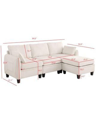 85" Chenille Modular Sectional Sofa with Storage Ottoman
