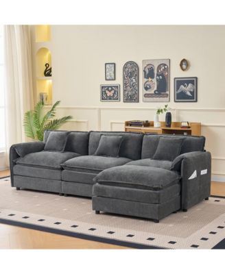 Modular Sectional Sofa , 3-Seater Comfy Cloud Couches with Movable Ottoman,  Chenille
