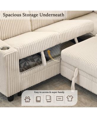 L-Shaped Sectional Sofa Bed with Pull-Out Bed & Storage