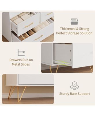 LED Dresser with Charging Station - Modern 5-Drawer 47" Wide Wooden Chest, Storage Organizer for Bedroom, Nursery, Hallway & Apartments