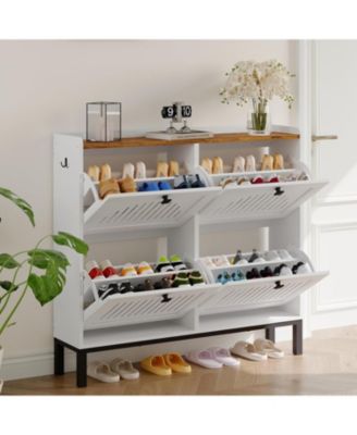 Shoe Cabinet with 4 Flip-Drawers, Wooden Entryway Storage Organizer with Adjustable Shelf, Hidden Shoe Rack for Hallway & Living Room,