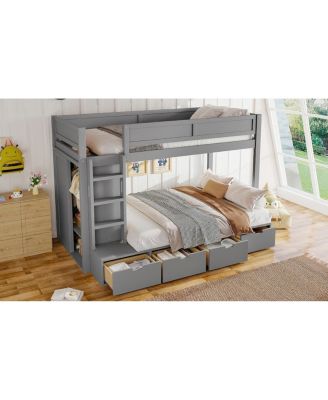 Twin over Twin Bunk Bed w/ 4 Drawers, Wardrobe, No Box Spring Needed