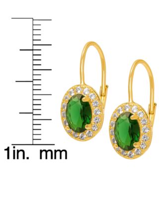 Lab Grown Emerald (1.70 ct. t.w.) and Lab Grown White Sapphire (0.32 ct. t.w.) Halo Leverback Earrings in 14k Gold Over Sterling Silver