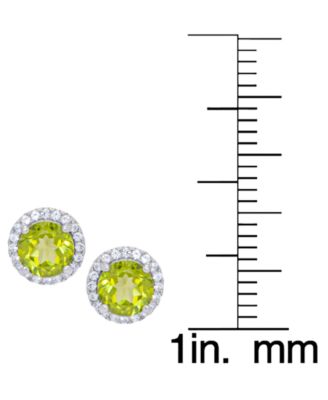 2-Pc. Genuine Peridot (2.95 ct. t.w.) and White Topaz (0.29 ct. t.w.) Round Halo Pendant Necklace and Stud Earrings Set in Sterling Silver