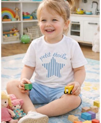 Little Girls "Petit Etoile" Cotton-Rich Star-Themed 3/4-Sleeve T-Shirt