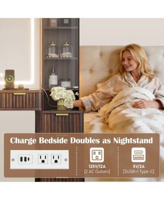 43.5" Fluted Makeup Vanity Desk w/ Mirror, Lights, 10 Drawers