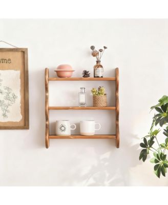 Solid Wood 3-Tier Wall Shelf: Durable, Vintage Design, Multi-Use Storage