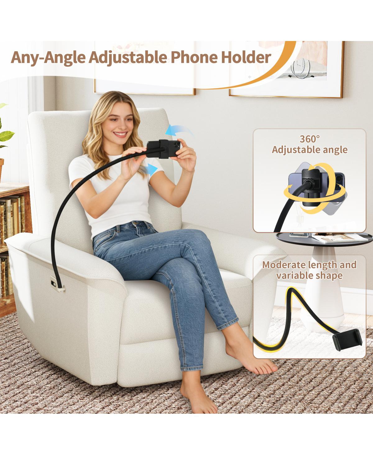 Streamdale Furniture 270° Power Swivel Rocker Recliner w/ Phone Holder & Usb Ports