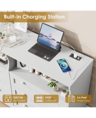 6 Drawer Dresser for Bedroom, with RGB LED Lights & Power Outlet, 55" Wide Chests of Drawers Dresser TV Stand for 55 Inch TV, for Living Room