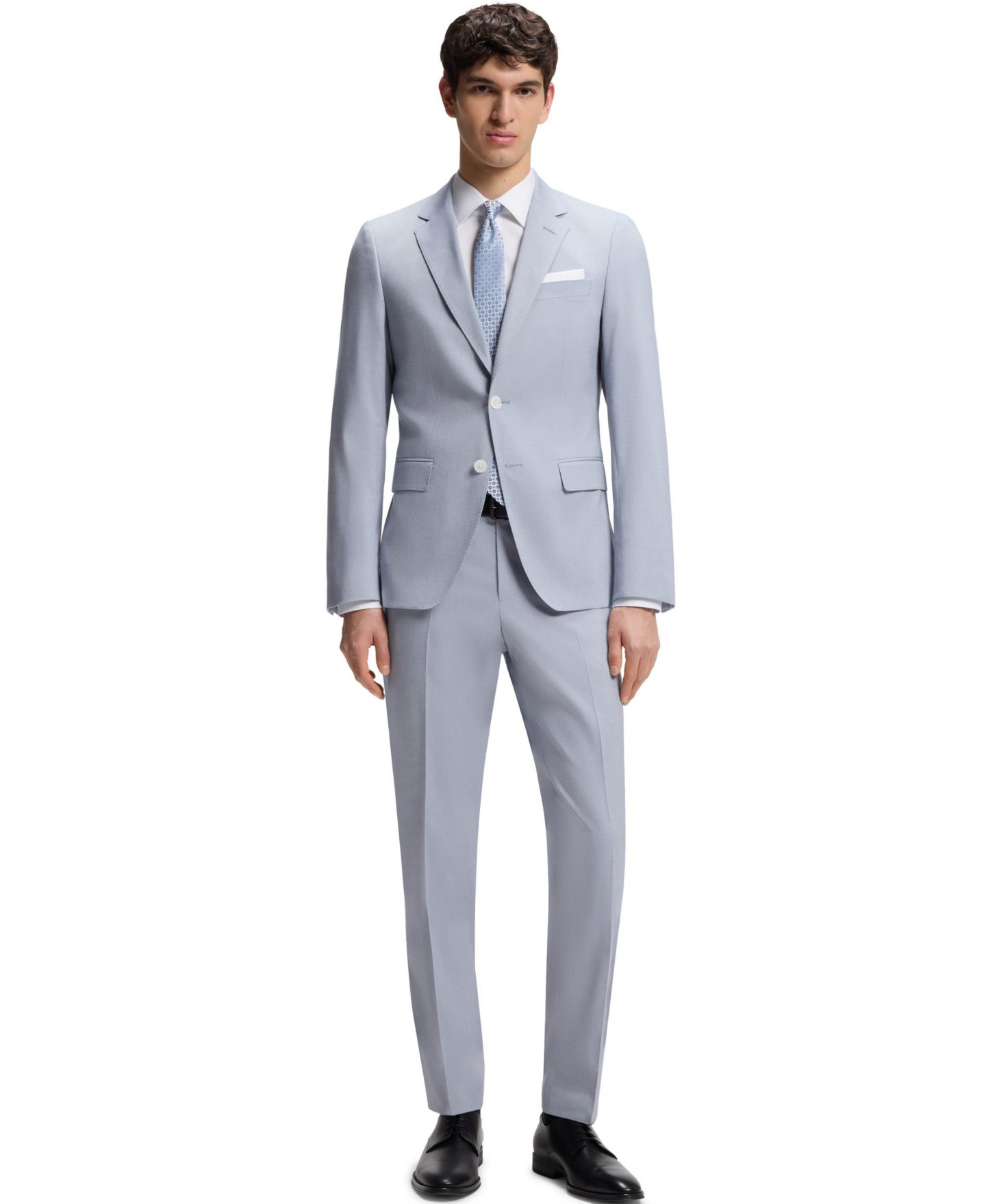 Мужские брюки Hugo Boss Patterned Stretch Chiffon Slim-Fit Trousers, цвет: Синий — фото 2
