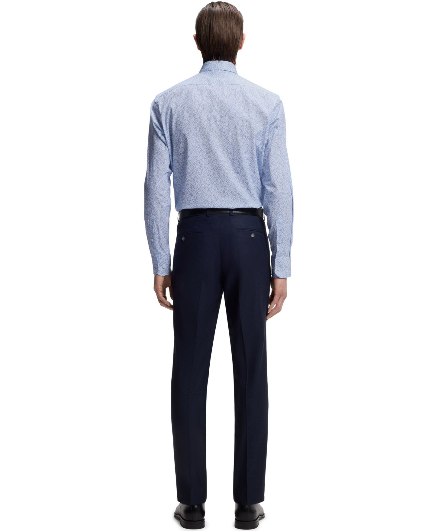 Мужская рубашка Hugo Boss Printed Stretch Cotton Regular-Fit Dress Shirt, цвет: Синий — фото 4