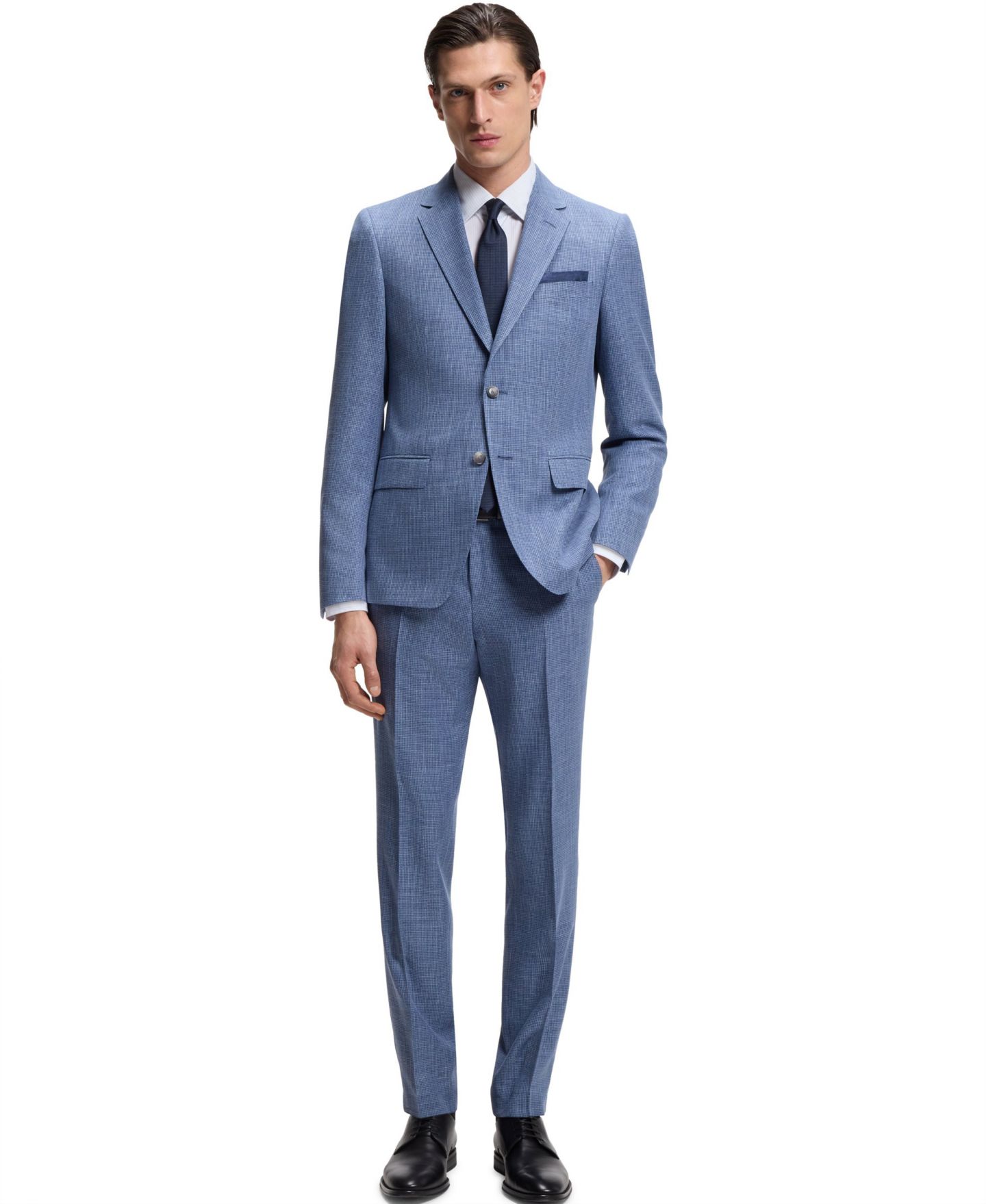 Мужская рубашка Hugo Boss Striped Performance-Stretch Slim-Fit Dress Shirt, цвет: Синий — фото 2