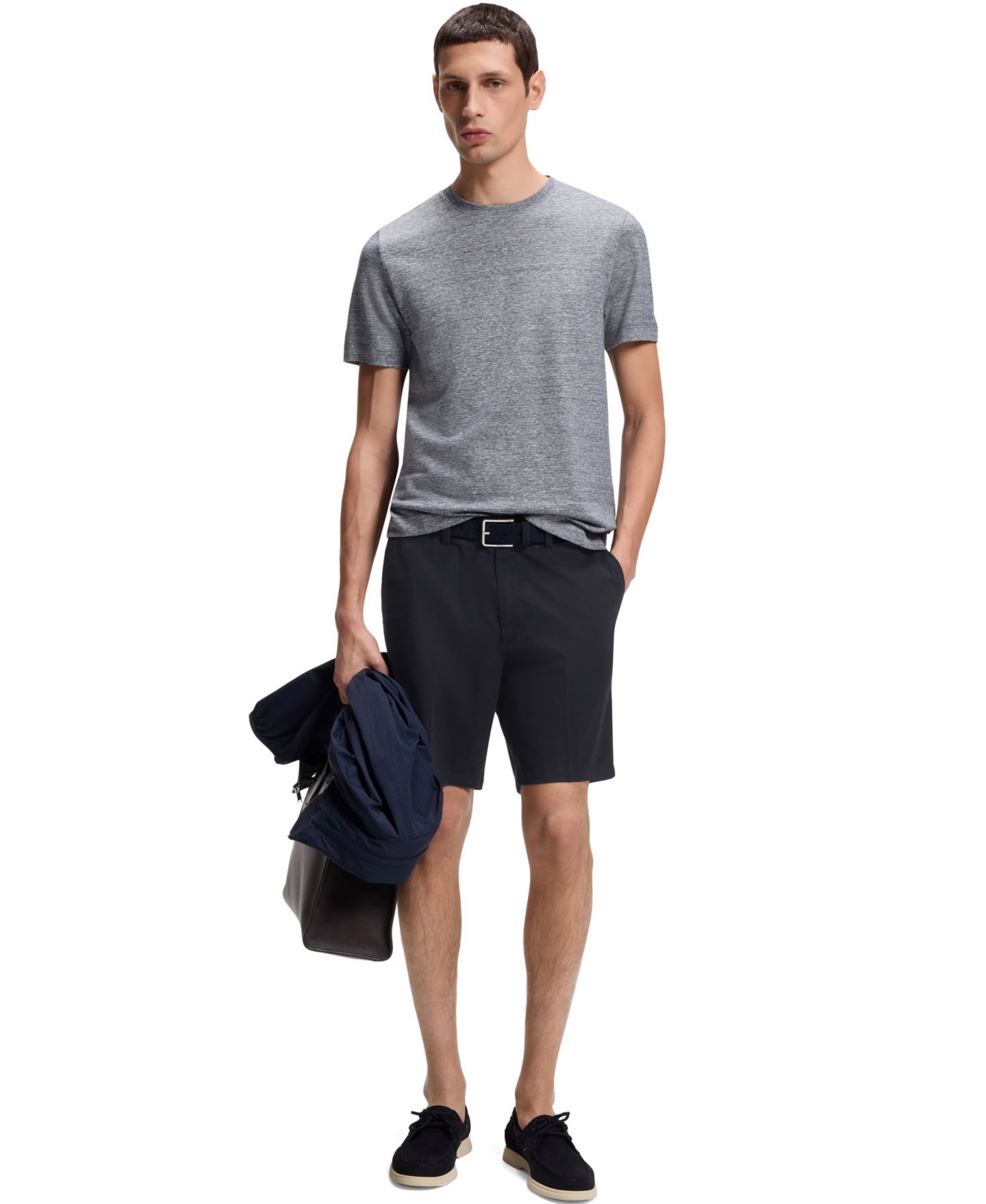 Мужские шорты Hugo Boss Stretch-Cotton Twill Modern-Fit 8" Shorts, цвет: Тёмный синий — фото 2