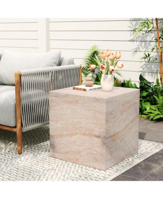 Outdoor/Indoor Square Travertine Lightweight Concrete Side Table