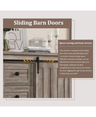 Farmhouse 5 Drawer Dresser for Bedroom, 48 in Tall Wood Dresser Chest of Drawer with Sliding Barn Door, Adjustable Shelf, Storage Organizer