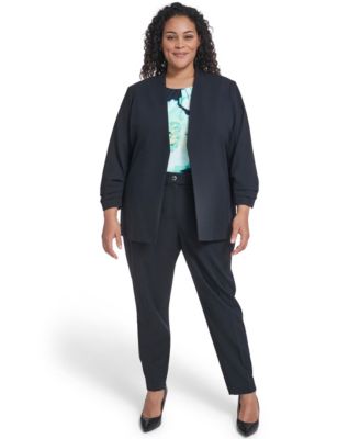 Plus Size Collarless One Button Blazer