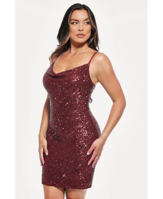 Women's Sequin Cowl Neck Sculpting Mini Dress