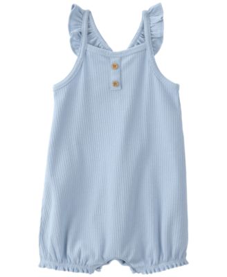 Baby Girls' Sleeveless Blue Ruffled Straps Romper