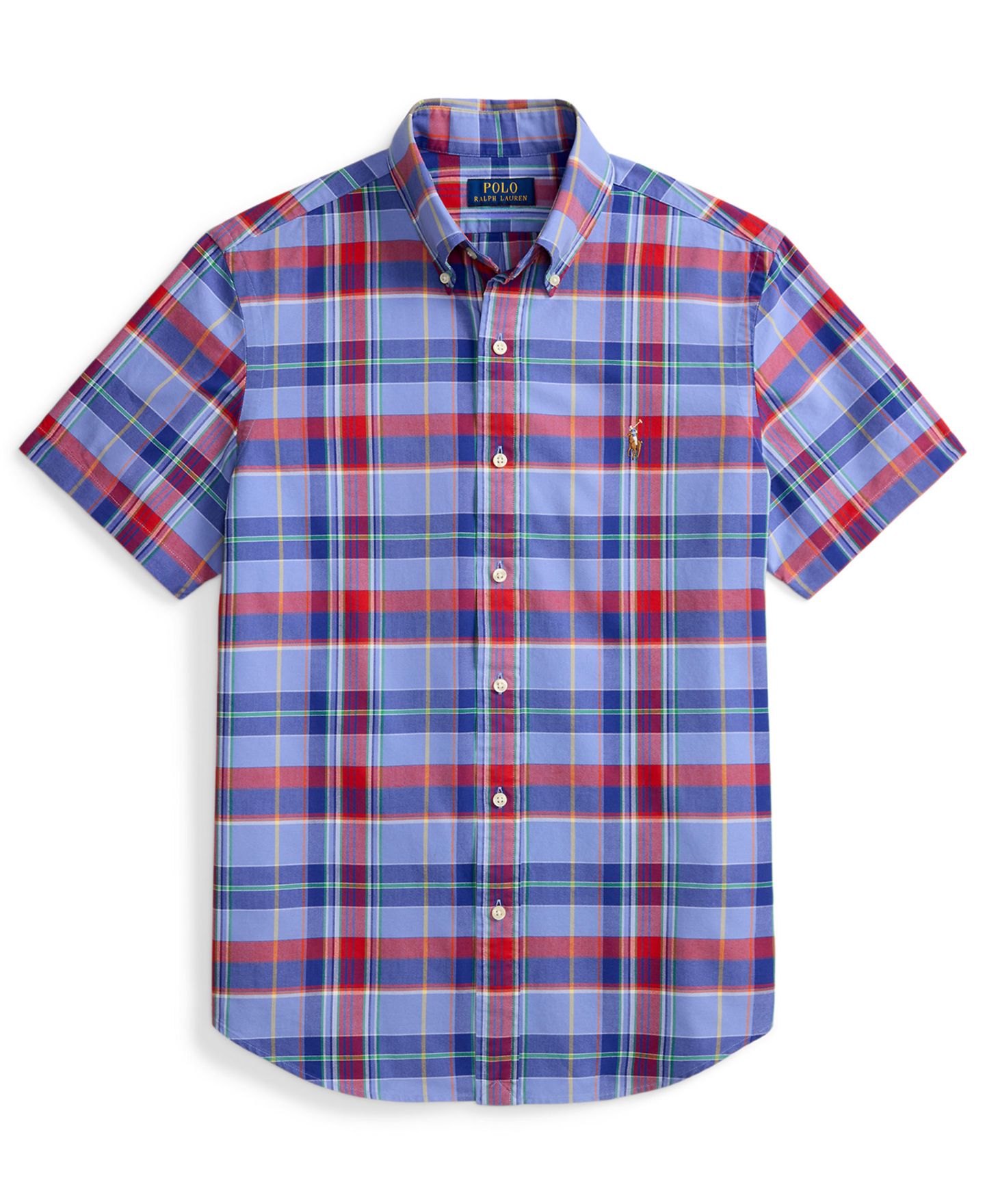 Мужская рубашка Polo Ralph Lauren Classic-Fit Short-Sleeve Oxford, цвет: Синий красный разноцветный — фото 5