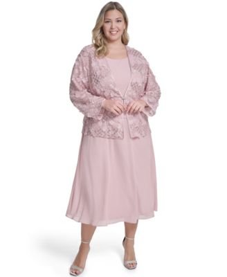 Plus Size Mesh Jacket and Sleeveless Fit & Flare Dress, 2-Piece Set